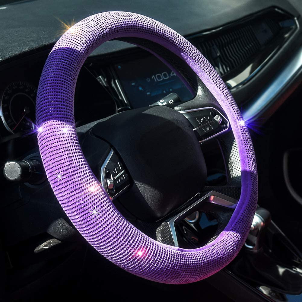 Diamond Bling Steering Wheel Cover for Women Universal Fit 15 Inch Crystal Car Seat Hooks for Purses Handbags 2 Glitter Rhinestone License Plate Frames Silver 11 Bling Car Accessories for Women 