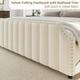 thumbnail image 6 of Queen Size Velvet Upholstered Bed Frame with Headboard&Footboard,Platform Bed Frame with Nailhead Trim,Sturdy Wooden Slats, Silent&No Box Spring Needed,Easy to Assemble,Cream, 6 of 9