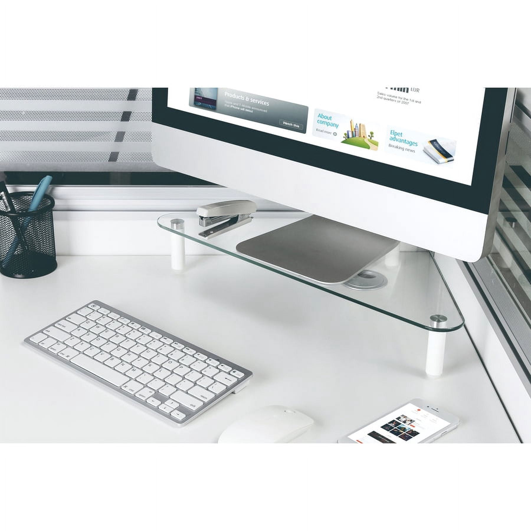 Kantek Corner Glass Top Computer Monitor Riser, 11-inch x 19.7-inch x 3.3-inch