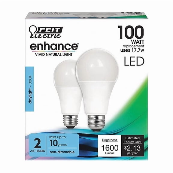 Feit Electric LED,16.5 W,A19,Medium Screw (E26),PK2 OM100/950CA10K/2