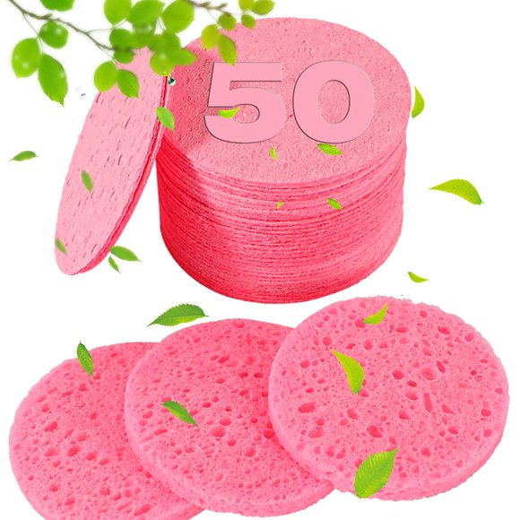 Esponjas faciales comprimidas para esteticistas, 50 unidades, esponjas de spa cosméticas profesionales de celulosa natural para limpieza facial, masaje, mascarilla exfoliante de poros, eliminación d