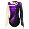 thumbnail image 3 of Alvivi Women Shiny Metallic Gymnastics Leotard Contrast Color Bodysuit for Performance Acrobatics Purple L, 3 of 7