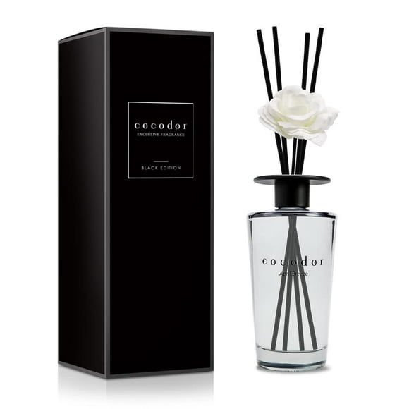 COCODOR White Flower Reed Diffuser / April Breeze / 1 Pack / Home & Office Decor Aromatherapy Diffuser Oil Gift Set / Large Size, Large Capacity, Big Size Diffuser, Black Edition/16.9Ounce(500 ml)