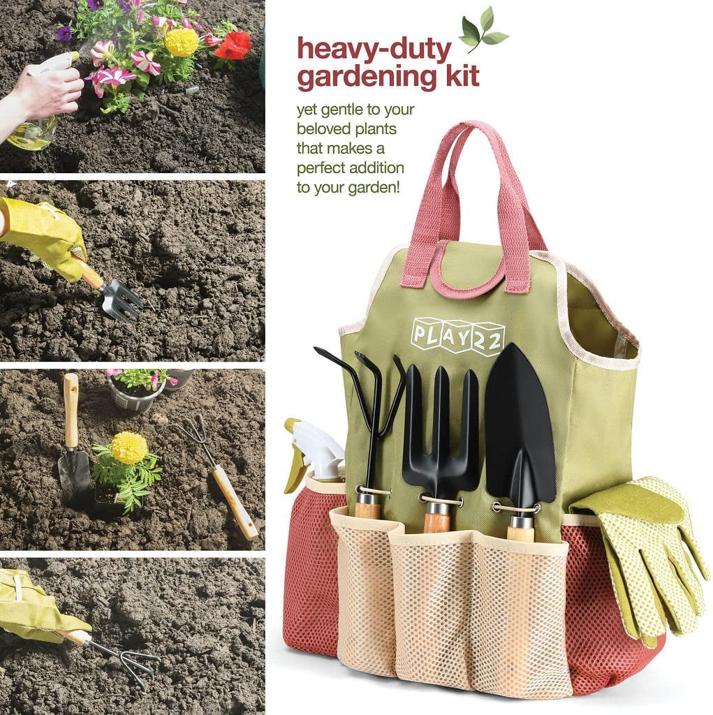 Play22 Garden Tool Set with Gloves Bag 10 Pieces