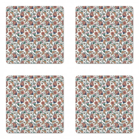 

Paisley Coaster Set of 4 Classical Tribal Motifs with Flower Leafs and Other Ornamental Details Image Square Hardboard Gloss Coasters Standard Size Multicolor by Ambesonne