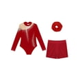 thumbnail image 3 of iiniim Little Girls Dance Unitards Biketards with Scrunchie 3Pcs Gymnastic Tracksuit Ballet Leotard A Burgundy 6, 3 of 7