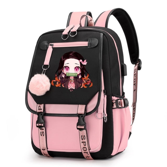 Demon Slayer Nezuko Backpack Girls Anime School Bags,Black