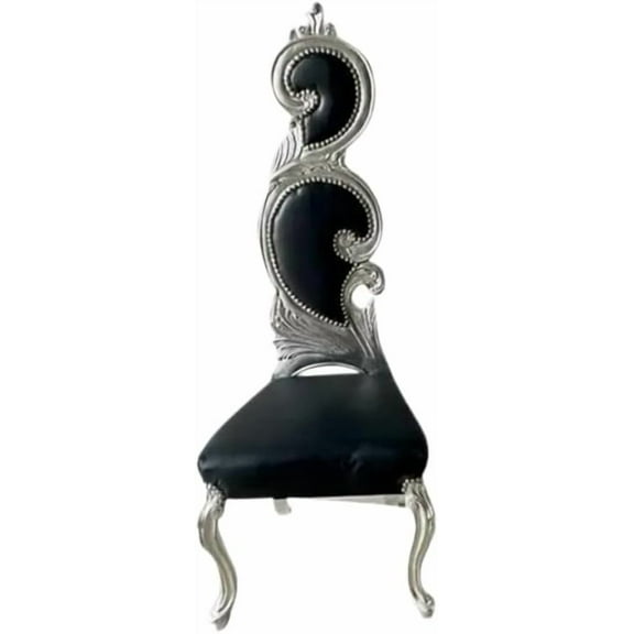 French Silver Chair - Black Leather Elegance