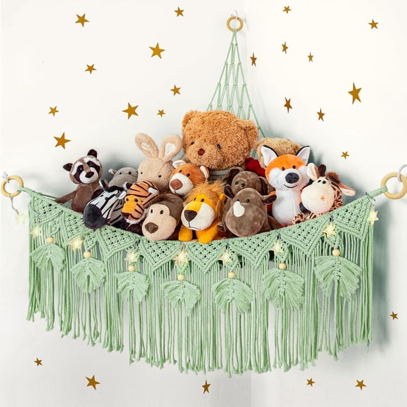 Red de Almacenamiento para Peluches ANROYE Macramé con Luz de Estrella