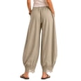 thumbnail image 6 of MLCDZ Lace Wide Leg Pants for Women Elastic Waist Drawstring Summer Lightweight Breathable Casual Pants Home Indoor Activities Trousers with Pockets, 6 of 8