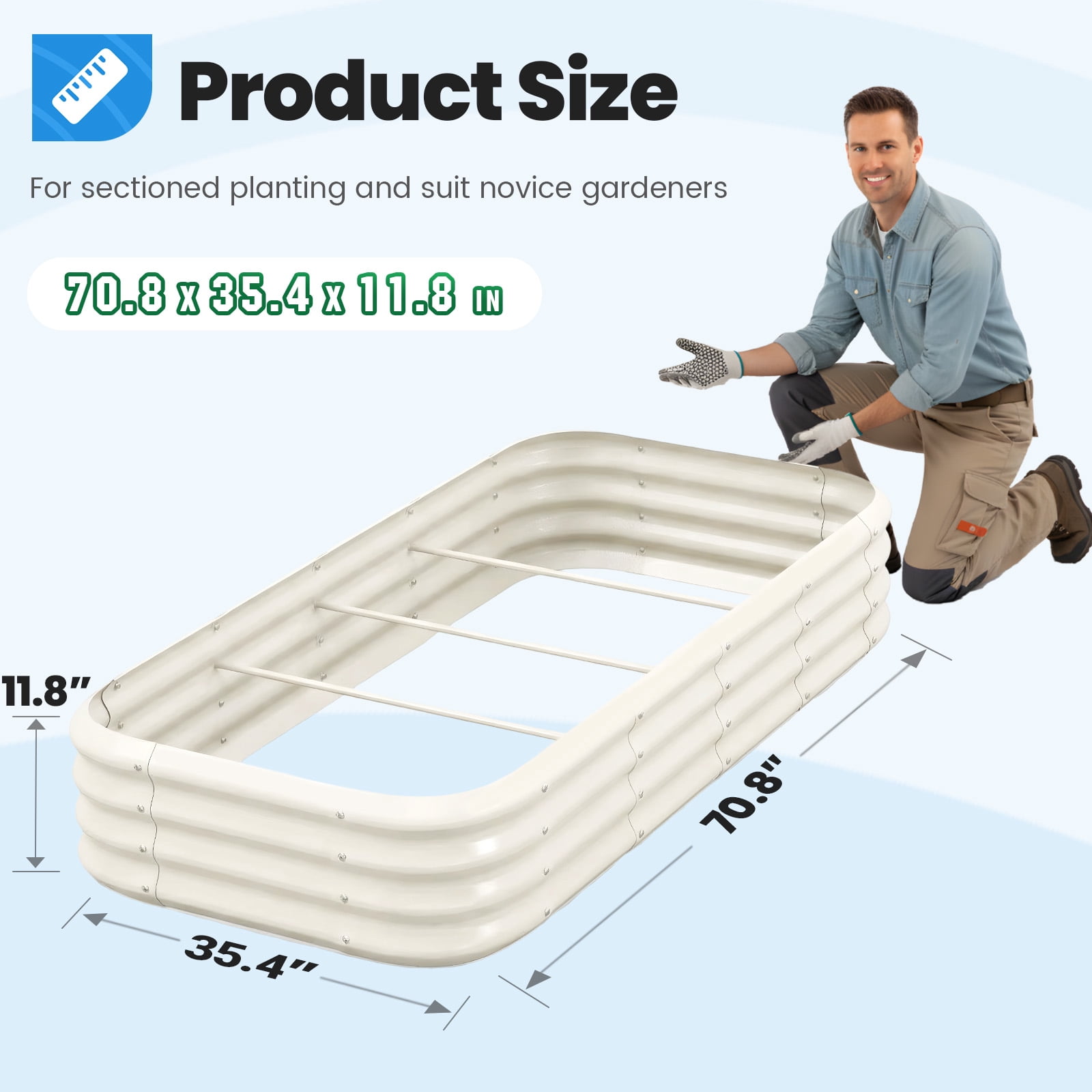 Quictent 6x3x1ft Galvanized Raised Garden Bed Kit, Oval Large Metal Outdoor Planting Box, Rubber Strip Edging for Ground Planter Vegetables Flowers Strengthened by Crossbar with Liner (Beige)
