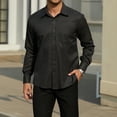 thumbnail image 3 of Mens Long Sleeve Black Shirts Button-up Stripe Shirt Casual Solid Dress Shirt Formal Business XL, 3 of 7