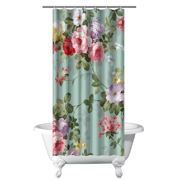 Waterproof Pioneer Shower Curtain 36x72 Inch Polyester Unique Colorful Floral Shower Curtain for Bathroom Hotel Home Decor with 7 Plastic Hooks