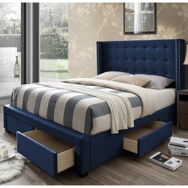 DG Casa Savoy Tufted Upholstered Wingback Panel Storage Bed Frame ...