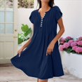 thumbnail image 2 of Vestido Tipo Túnica de Verano para Mujer, de Corta, con Botones, Cuello en V, Holgado, Informal, Plisado, Color Azul Oscuro, Talla S, 2 of 5
