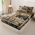 thumbnail image 2 of Castle Fairy Vintage Patchwork Wildlife Zipper Queen Comforter Set with Fitted Sheet and 2 Pillowcases,Bear Elk Maple Pine Zipper Bedding Set,Sepia Beige,Black Reversible,4 Pieces, 2 of 6