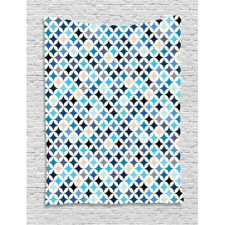 Tone Geometric Circles - Modern Decor Tapestry, Geometric Circles with Half Round Like Square Blue Tones Mix Image Backdrop , Wall Hanging for Bedroom Living Room Dorm Decor, 40W X 60L Inches, Multicolor, by Ambesonne