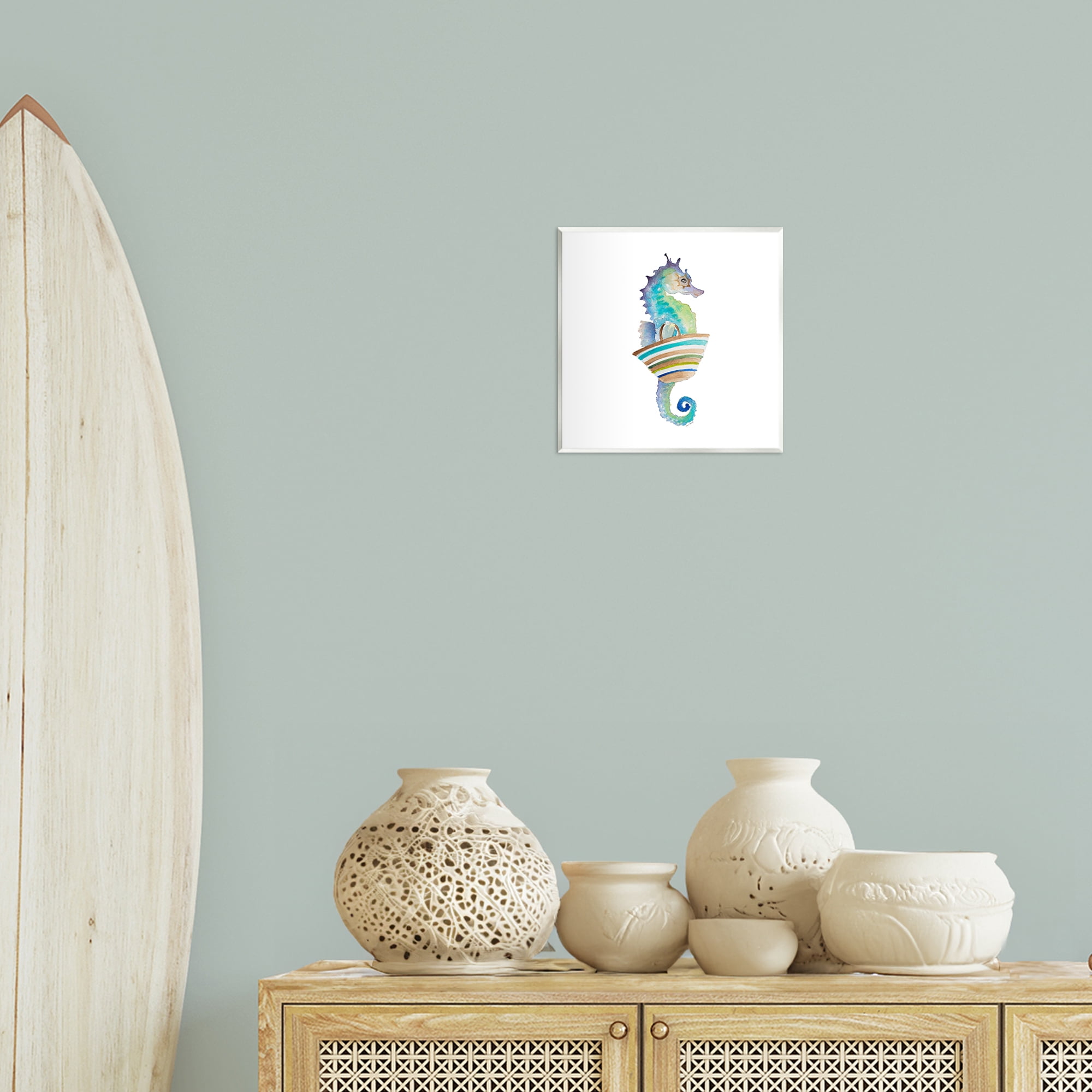 Stupell Industries Summer Ready Seahorse Novelty Painting Unframed Art Print Wall Art, 12 x 12