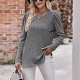 thumbnail image 3 of SWSMCLT Women's Long Puff Sleeve Knit Fall Top Loose Fit Boat Neck Fashion Sweatshirt Pullover Sweater Tshirt Soft Ribbed Dark Grey Small, 3 of 4