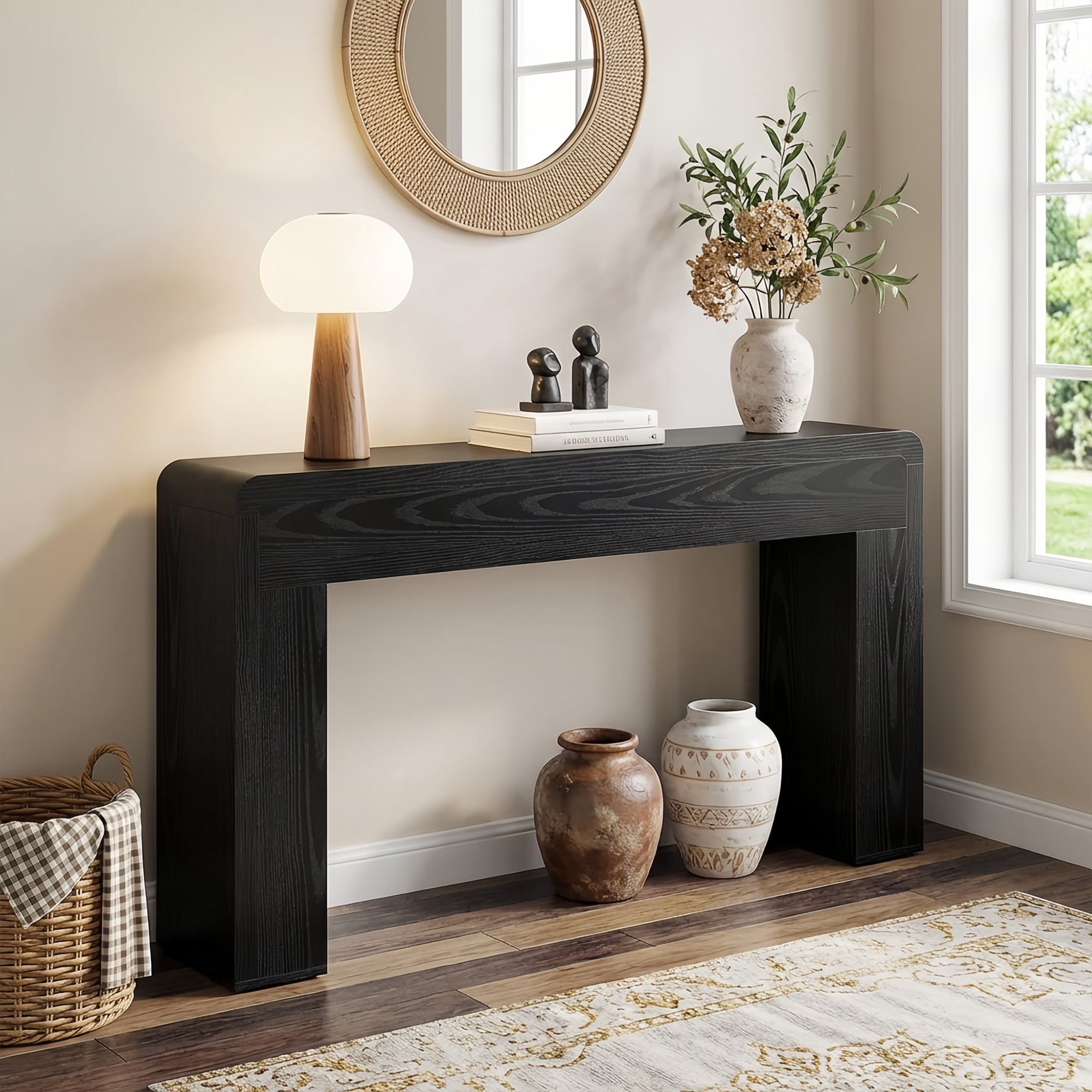 70.9" Extra Long Farmhouse Rustic Console Table, Wooden Behind Couch Storage Table, Narrow Entryway Foyer Stand for Living Room & Hallway (Black)