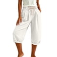 thumbnail image 5 of Women's Cotton Casual Capris with Drawstring Elastic Waist, Loose Fit Pockets for Women, Cropped Pants for Women Summer Lounge Beach, Capri Pants for Women | UKHCCC,White S, 5 of 7