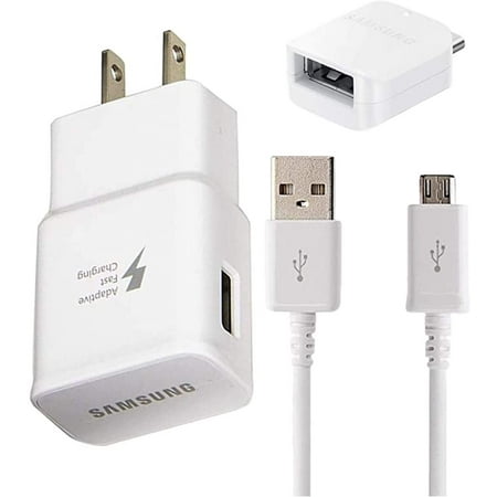 Adaptive Fast Wall Adapter Micro USB Charger for Samsung Galaxy S7 Edge S6 Note 5 4 J3 J5 J7 Prime Bundled with UrbanX Micro USB Cable Cord - 10ft and OTG Adapter - 3 Items - Fast Charging Kit - White