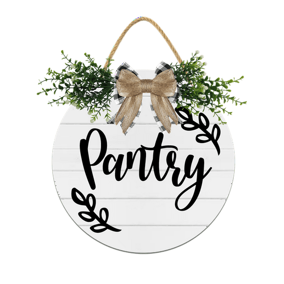 Eveokoki Pantry Door Sign Home Decor Round Wood Wreaths Wall Hanging Sign Farmhouse Porch Signs Front Door Decoration for Housewarming Gift All Seasons Holiday,12In
