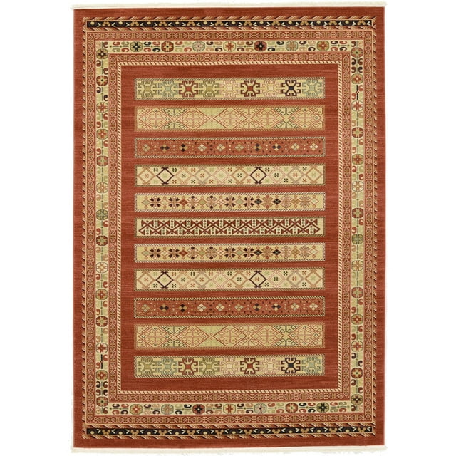 Unique Loom Fars Collection Tapis Tribal Moderne Zone Décontractée, 7 x 10 Pieds, Rouille Rouge/beige