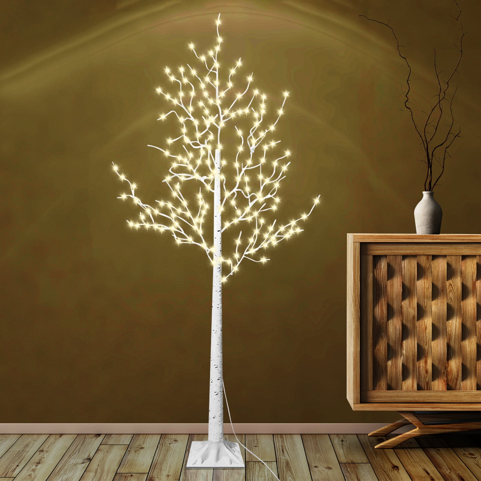 Battery Powered 6FT 440LED Lighted Birch Tree, Warm White LED Tabletop Tree Light for Home Party ...