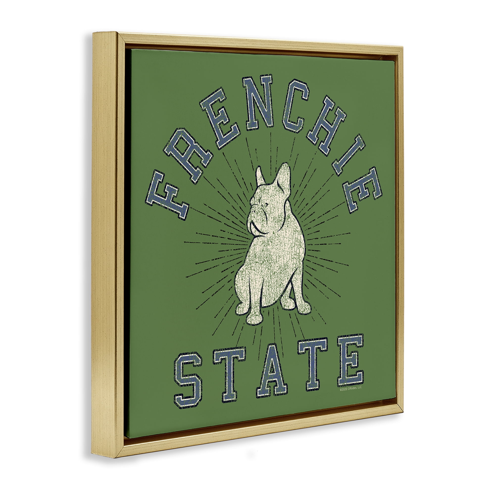 Stupell Industries Vintage Frenchie State Novelty & Humor Painting Gold Floater Framed Canvas Art Print Wall Art, 18 x 18