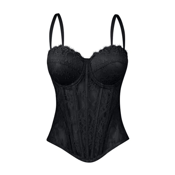 Byworldtasic Women's Shaping Floral Lace Boned Bustier Mesh Corset Bustier Top Elastic Waistband Lingerie Top