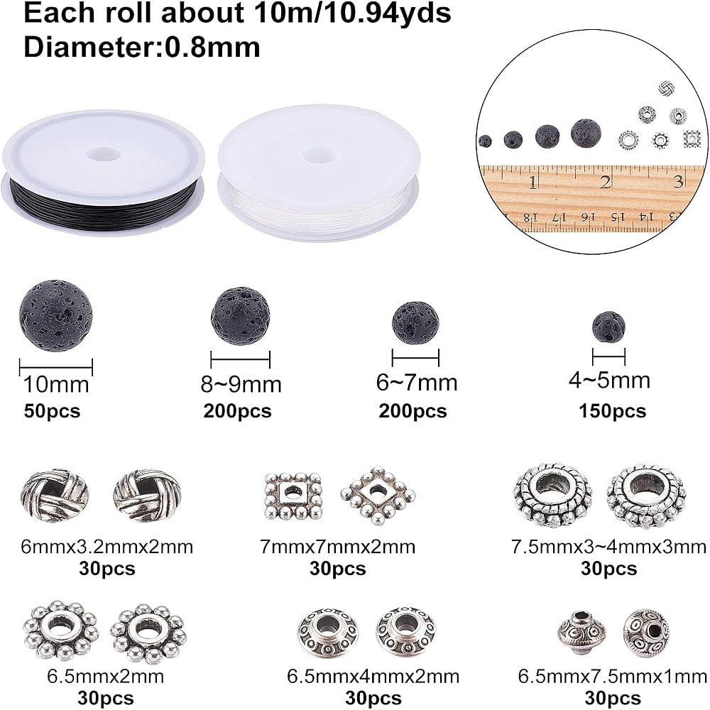 DIY Bead Stretch Bracelets Making Kits Including Natural Lava Rock Round Beads Tibetan Style Alloy Spacer Beads and Elastic Thread