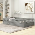 thumbnail image 2 of Miniyam Wood Twin Size Floor Bed with High Guardrail, Gray, 2 of 7