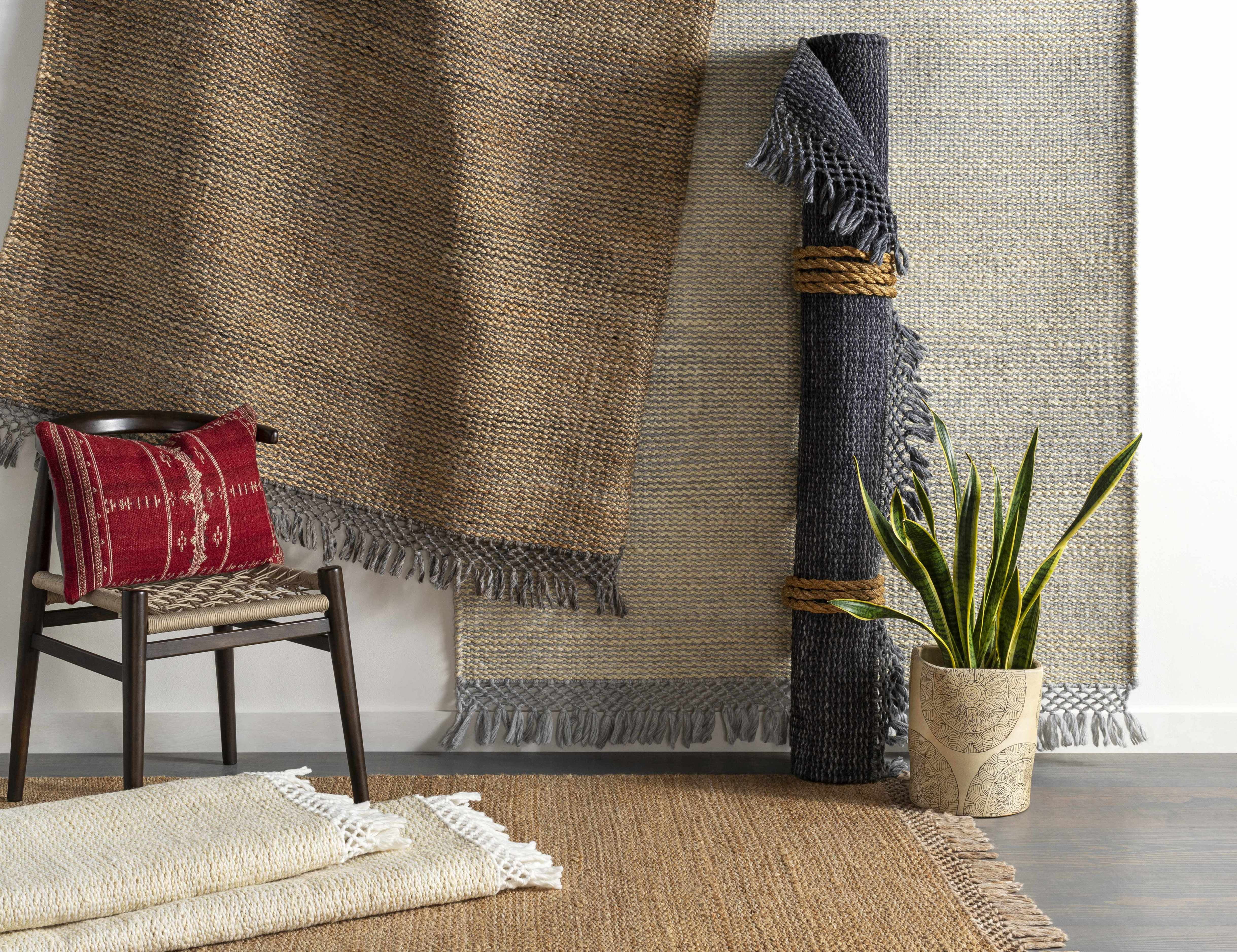 Hauteloom Mattaponi Jute Living Room, Bedroom Area Rug - Contemporary - Slate Blue, Pale Blue, Cream - 5' x 7'6"