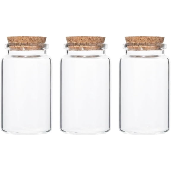 1 Box 3 Pack 100ml Glass Bottle Cork Top Glass Jars Small Decorative Vials Clear Empty Favor Bottles Storage Containers Clear