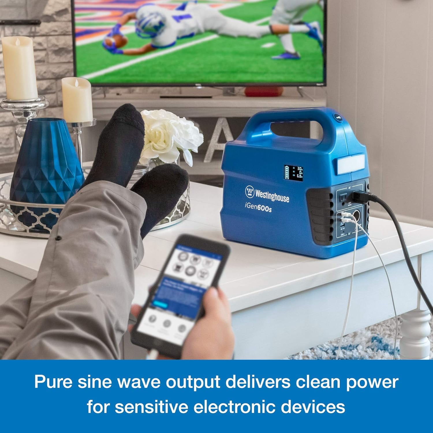 Westinghouse 592Wh 1200 Peak Watt Portable Power Station and Solar Generator, Pure Sine Wave AC Outlet, Backup Lithium Battery For Camping, Home, Travel, Indoor/Outdoor Use (Solar Panel Not Included) 592 Watt Hours