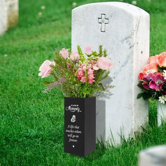 Cemetery Vase Memorial Flower Holder with Spike Black Cemetery Flower Holder Memorial Sympathy Present for Grave Burial Ground Lawn Yard Funeral