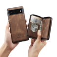thumbnail image 2 of Nalacover Zipper Wallet Case for Google Pixel 7A, Soft Silicone Shockproof PU Leather Detachable Card Slots Holder Cash Pocket Slim Cover with Kickstand Magnetic Lens Protective Case, Brown, 2 of 8