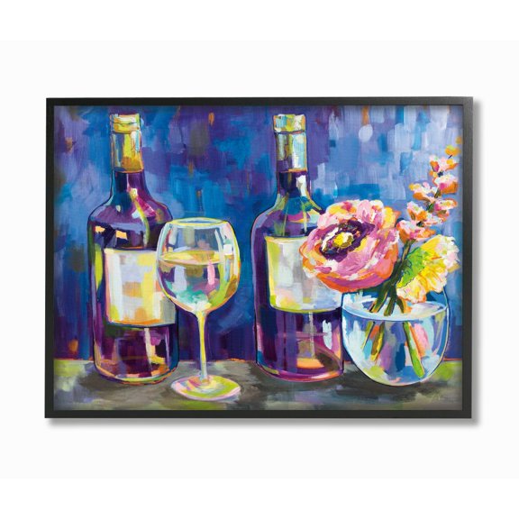 Stupell Industries Party Drinks and Flowers Blue Purple Modern Painting Black Framed Art Print Wall Art, 11x14, by Jeanette Vertentes