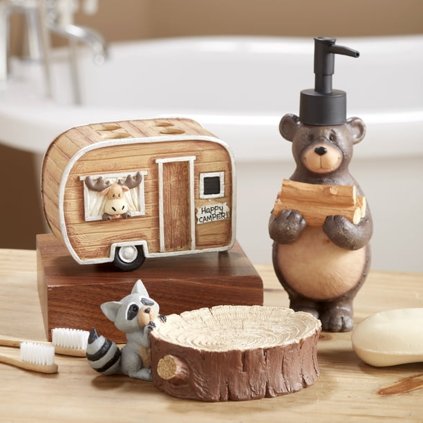 Woodland Animal Bathroom Set with Camping Bear, Moose, Racoon 3
