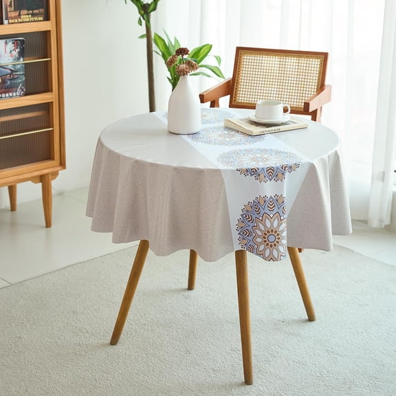 TPBSITNS Floral Tablecloth, Waterproof Spill Proof Wrinkle Resistant Table Cover, Flower Wipeable Oil-Proof Table Protector for Dining Room, Cafe, Kitchen, Tabletop Decoration (Round)