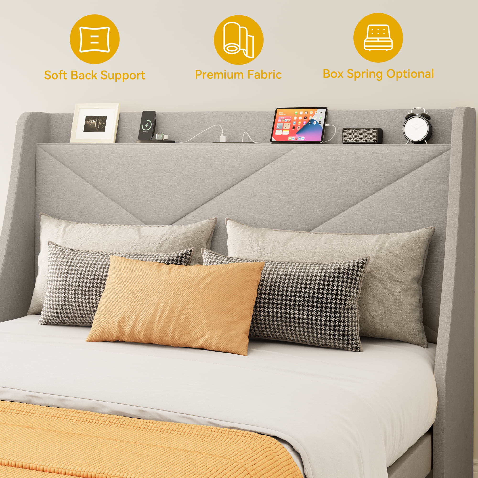 Uforic Queen Size Simple Assembly Bed Frame with Storage Drawers and Charging Ports, Perfect for Adult, Beige