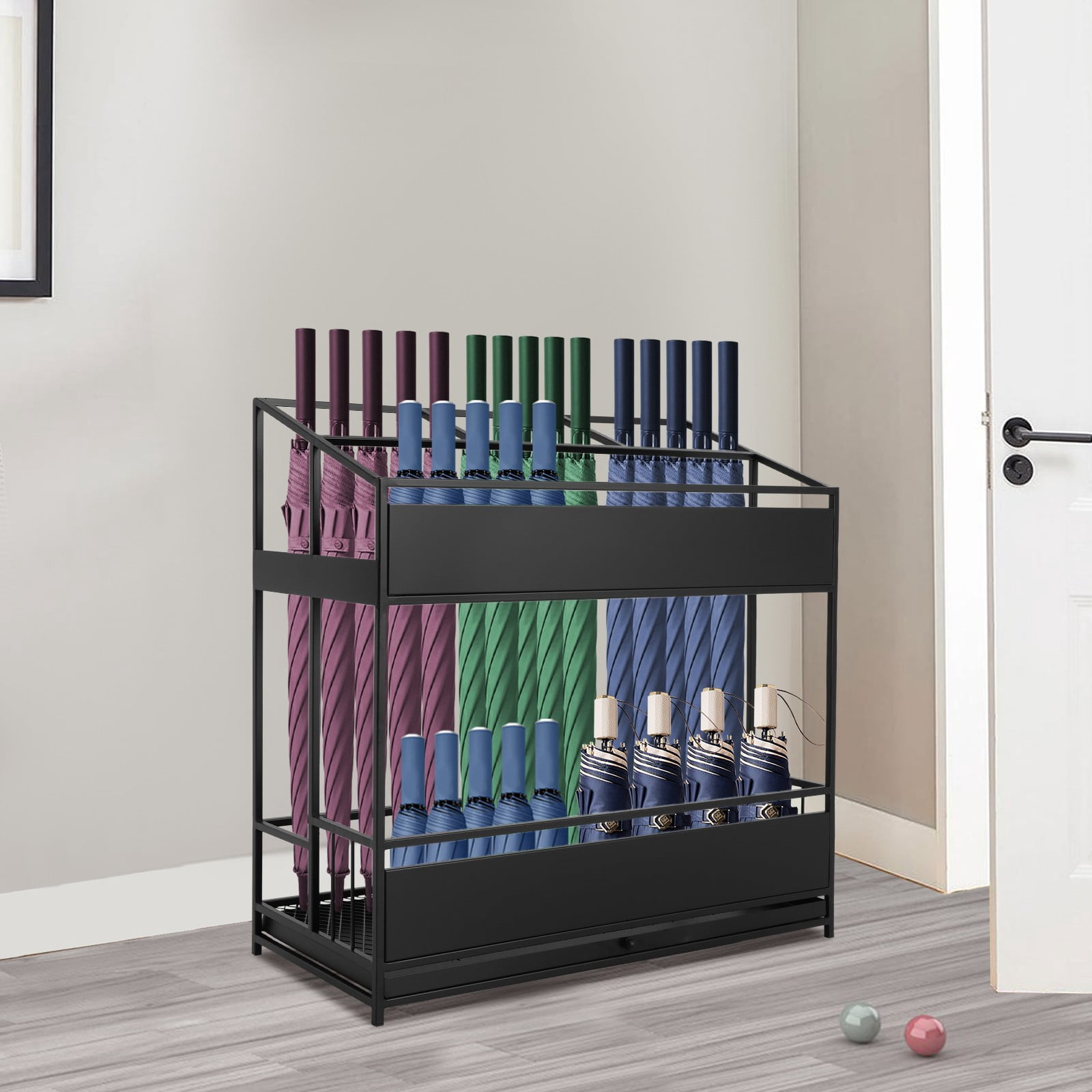 26.8*12.6*27.6in Modern Free Standing Rectangular Black Commercial Metal Umbrella Holder for Apartment