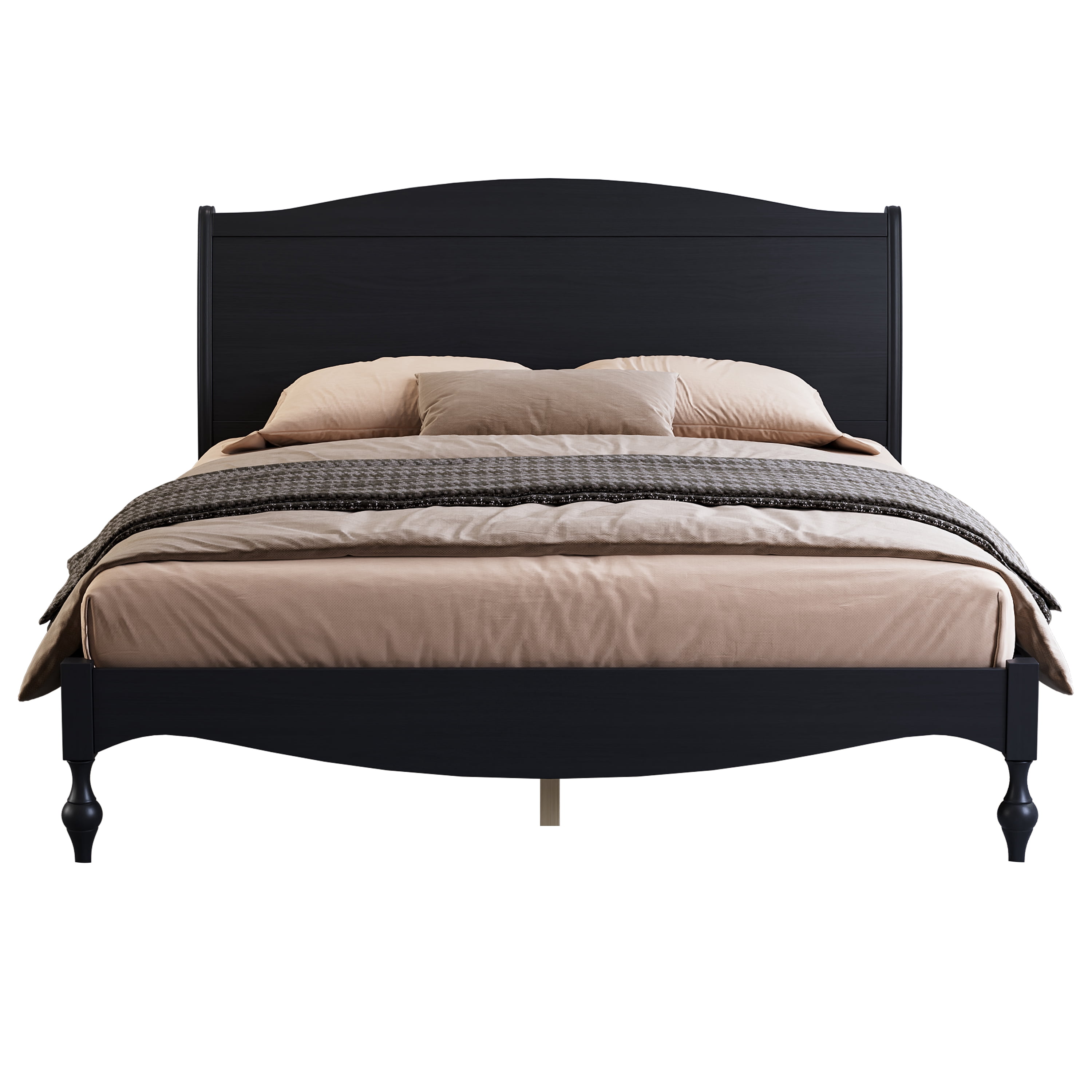 Mintazer Vintage Curved Queen Platform Bed with Traditional Arched Headboard & Turned Legs for Bedroom, No Box Spring Needed, Easy Assembly, Black