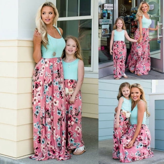 Tenues Assorties pour la Famille Vêtements Mère et Fille Robe Bébés Filles Robe Longue