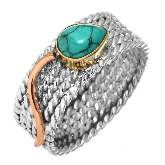925 Sterling Silver Two Tone Women Jewelry Turquoise Ring