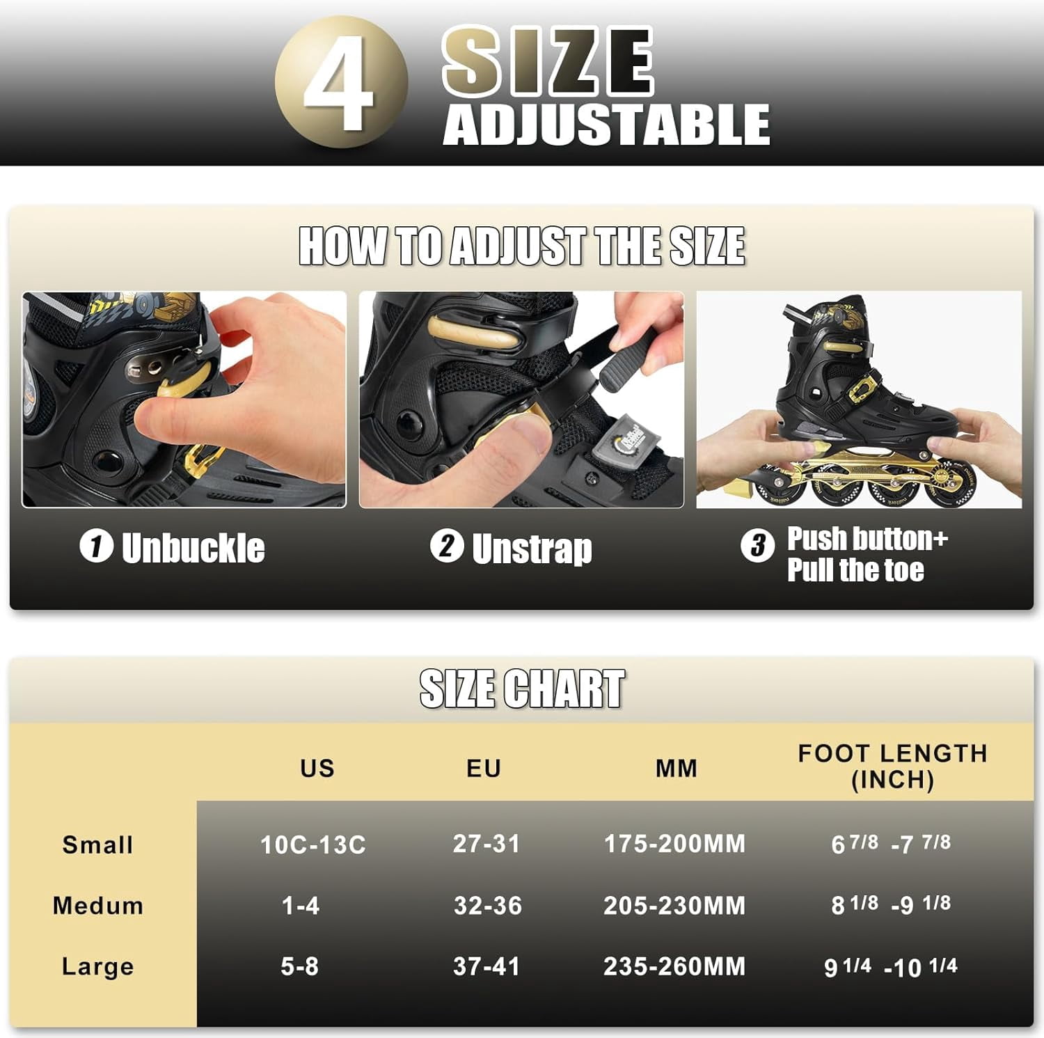MammyGol Kids Adjustable Inline Skates Light Up Roller Skates with PU Wheels Ages 7 8 9 Years Cool Cars Styles For Birthday Gifts(Golden)