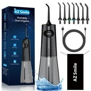 AZSmile Y205 Water Flosser, 8pcs Jet Tips Portable Cordless Dental Oral Irrigator for Teeth Braces Cleaning Hygiene Flossing, 300ml Water Tank, 5 Modes,Black