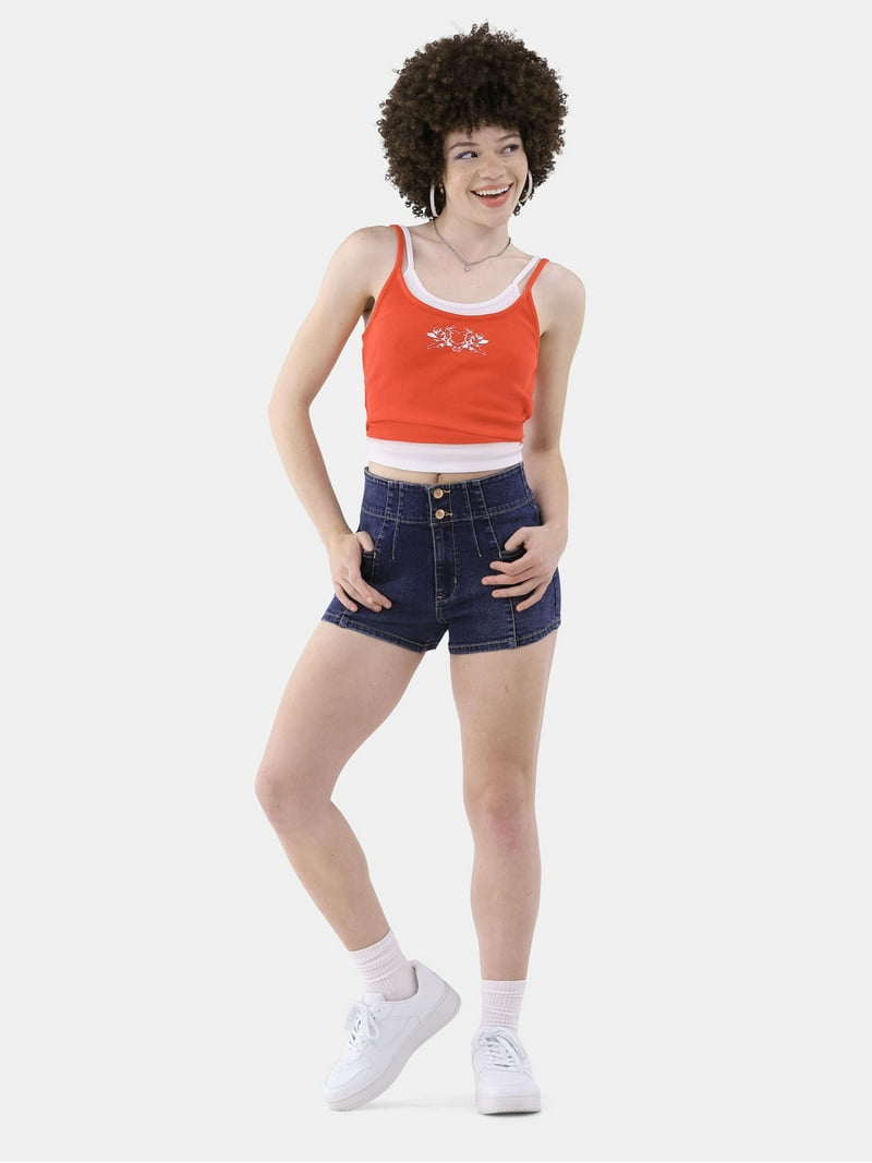 No Boundaries Pintuck Denim Shorts, 3” Inseam, Women's