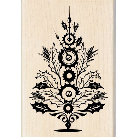 Inkadinkado Steampunk Christmas Tree Wood Stamp for Decorating Christmas Cards, 2.75'' L x 4'' W